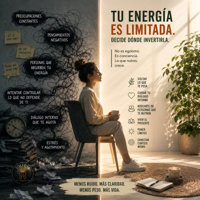 Persona recuperando su energía tras dejar atrás el estrés, las preocupaciones, los pensamientos negativos y las relaciones que desgastan.